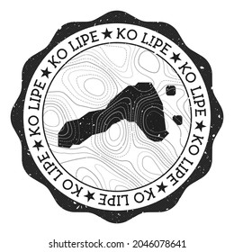 Sello exterior de Ko Lipe. Pegatina redonda con mapa de la isla con aislamientos topográficos. Ilustración vectorial. Puede utilizarse como insignia, logotipo, etiqueta, pegatina o insignia del Ko Lipe.