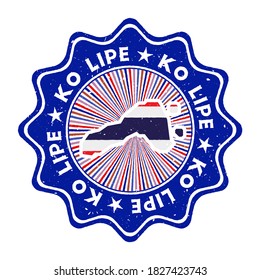 Ko Lipe round grunge stamp with island map and country flag. Vintage badge with circular text and stars, vector illustration.