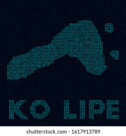 Ko Lipe tech map. Island symbol in digital style. Cyber map of Ko Lipe with island name. Beautiful vector illustration.