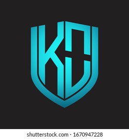 KO Logo-Monogramm mit Emblem-Schild-Design einzeln auf schwarzem Hintergrund