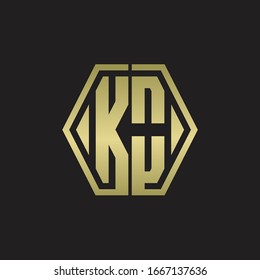 KO Logo monogram with hexagon line rounded design template with gold colors