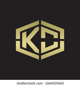 KO Logo monogram with hexagon shape and piece line rounded design tamplate on gold colors