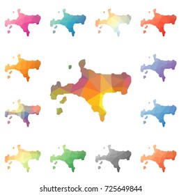 Ko Mak geometric polygonal, mosaic style island maps collection. Bright abstract tessellation, low poly style, modern design. Ko Mak polygonal maps for your infographics or presentation.