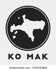 Icono de Ko Mak. Logo redondo con mapa y título de la isla. Elegante placa Ko Mak con mapa. Ilustración vectorial.