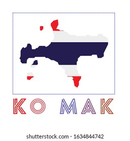 Ko Mak Logo. Map of Ko Mak with island name and flag. Radiant vector illustration.