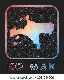 Ko Mak map design. Vector low poly map of the island. Ko Mak icon in geometric style. The island shape with polygonal gradient and mesh on dark background.