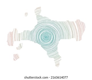 Ko Mak map filled with concentric circles. Sketch style circles in the shape of the island. Vector Illustration.