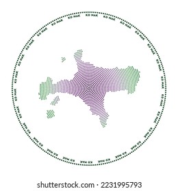 Ko Mak round logo. Digital style shape of Ko Mak in dotted circle with island name. Tech icon of the island with gradiented dots. Authentic vector illustration.