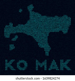 Ko Mak tech map. Island symbol in digital style. Cyber map of Ko Mak with island name. Captivating vector illustration.