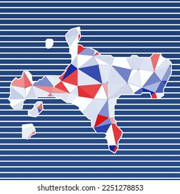 Ilustración vectorial de Ko Mak. Diseño de Ko Mak sobre fondo de rayas de gradiente. Tecnología, internet, red, concepto de telecomunicaciones. Ilustración vectorial cautivadora.