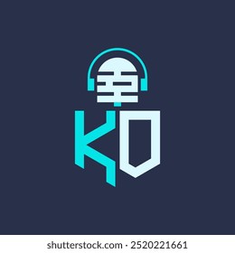 KO Microphone Logo Design for Audio, Music, and Podcast Branding - Letter KO Logo Professional Vector Illustration for Creative Industries