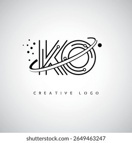 Logotipo de Monograma de Órbita KO - Marca de Letra Mínima Futurista com Linha de Arte Circular, Pontos Inspirados na Tecnologia e Conceito de Movimento Espacial para Identidade de Marca Moderna