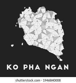 Ko Pha Ngan - communication network map of island. Ko Pha Ngan trendy geometric design on dark background. Technology, internet, network, telecommunication concept. Vector illustration.