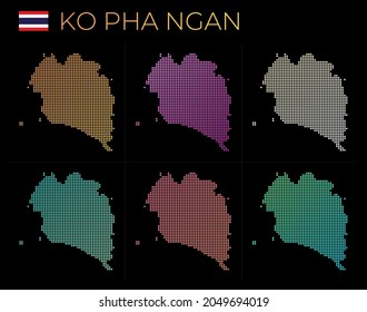 Ko Pha Ngan dotted map set. Map of Ko Pha Ngan in a dotted style with borders filled with beautiful smooth gradient circles. Superb vector illustration.