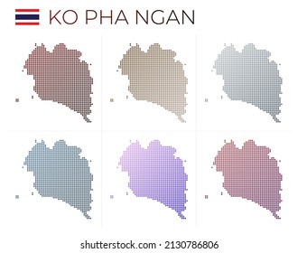 Ko Pha Ngan dotted map set. Map of Ko Pha Ngan in dotted style. Borders of the island filled with beautiful smooth gradient circles. Stylish vector illustration.