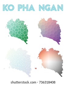 Ko Pha Ngan geometric polygonal, mosaic style island maps collection. Modern design for your infographics or presentation.