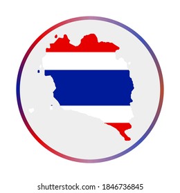Icono de Ko Pha Ngan. Forma de la isla con la bandera de Ko Pha Ngan. Signo redondeado con anillo degradado de colores de bandera. Ilustración vectorial de moda.