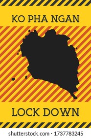 Ko Pha Ngan Lock Down Sign. Yellow island pandemic danger icon. Vector illustration.