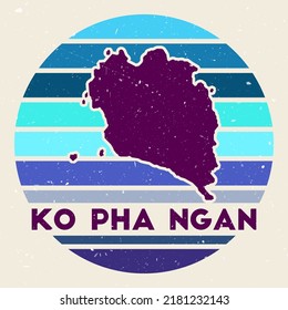 Ko Pha Ngan logo. Sign with the map of island and colored stripes, vector illustration. Can be used as insignia, logotype, label, sticker or badge of the Ko Pha Ngan.