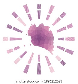 Ko Pha Ngan. Rayos de rayas bajas y mapa de la isla. Impresionante ilustración vectorial.