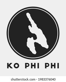 Ko Phi Phi icon. Round logo with map and title. Stylish badge with map. Vector illustration.
