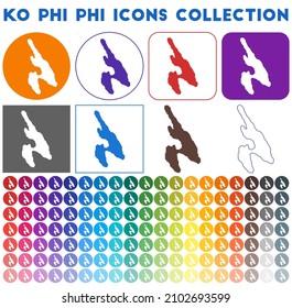 Ko Phi Phi icons collection. Bright, colorful, trendy map icons. Modern island badge. Vector illustration.