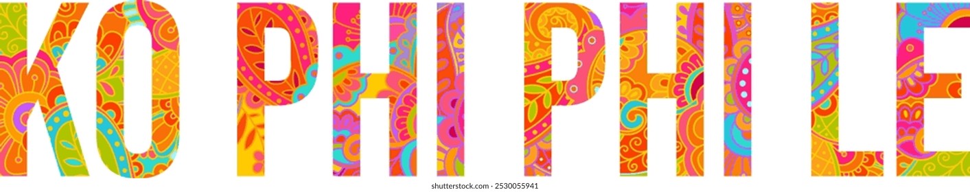 Ko Phi Phi Le exotic island title filled with hand drawn floral pattern. Use for travel blogs title, print, banner design, merch