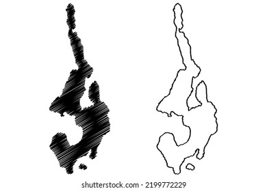 Ko Phi Phi Lee Insel (Königreich Thailand, Siam, Indischer Ozean, Archipel) Karte, Vektorgrafik, Skizze Ko Phi Leh Karte