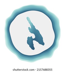 Logo de Ko Phi Phi. Insignia de la isla. Signo circular estratificado alrededor de la forma del borde de la isla. Ilustración vectorial genial.