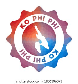 Ko Phi Phi low poly logo. Colorful gradient travel logo in geometric style. Multicolored polygonal rounded sign with map for your infographics.