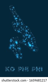 Ko Phi Phi network map. Abstract geometric map of the island. Internet connections and telecommunication design. Awesome vector illustration.