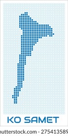 Ko Samet digital style map with blue rounded rectangle dots. Thailand. Dotted shape of the island. Ko Samet blue colored map and title on white background. Classy Vector Illustration.