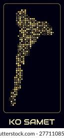 Ko Samet digital style map. Small roundedSquare dots on dark background. Dotted shape of the island. Ko Samet map and title. Stylish vector illustration.