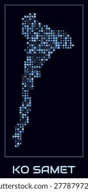 Ko Samet digital style map. Small square dots on dark background. Dotted shape of the island. Ko Samet map and title. Classy vector illustration.
