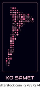 Ko Samet digital style map. Large circle dots on dark background. Dotted shape of the island. Ko Samet map and title. Stylish vector illustration.