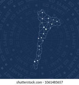 Ko Samet network style island map. Admirable space style, modern design for infographics or presentation.