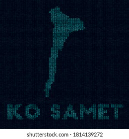 Mapa tecnológico de Ko Samet. Símbolo insular de estilo digital. Mapa cibernético de Ko Samet con el nombre de la isla. Elegante ilustración vectorial.