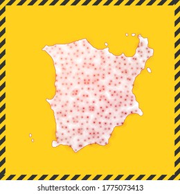 Ko Samui closed - virus danger sign. Lockdown island icon. Black striped border around map with virus spread concept. Vector illustration.