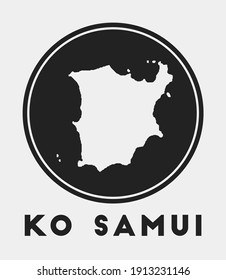 Icono de Ko Samui. Logo redondo con mapa y título de la isla. Elegante placa Ko Samui con mapa. Ilustración vectorial.