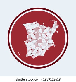 Ko Samui Symbol. Trendy Tech Logo der Insel. Geometrisches Runddesign mit Maschenöffnungen. Technologie, Internet, Netzwerk, Telekommunikationskonzept. Vektorgrafik.