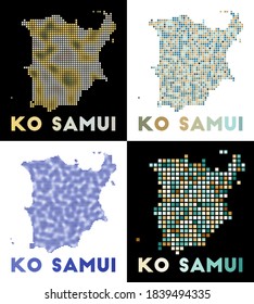Ko Samui map. Collection of maps of Ko Samui in dotted style. Borders of the island filled with rectangles for your design. Vector illustration.