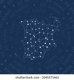 Ko Samui network style island map. Adorable space style, modern design for infographics or presentation.