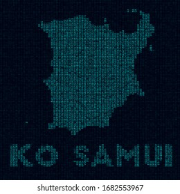 Ko Samui tech map. Island symbol in digital style. Cyber map of Ko Samui with island name. Modern vector illustration.