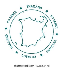 Ko Samui vector map. Retro vintage insignia with island map. Distressed travel stamp with Ko Samui text wrapped around a circle and stars. Ko Samui map vector illustration.