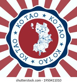 Ko Tao Badge. Round logo of island with triangular mesh map and radial rays. EPS10 Vector.