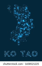 Netzwerkkarte von Ko Tao. Abstrakte geometrische Karte der Insel. Internetanschlüsse und Telekommunikation. Kleine Vektorillustration.