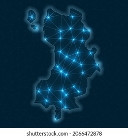 Ko Tao network map. Abstract geometric map of the island. Digital connections and telecommunication design. Glowing internet network. Neat vector illustration.