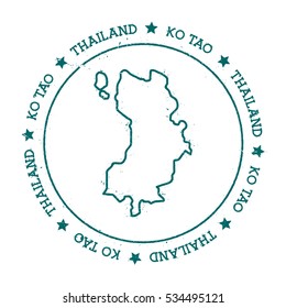 Ko Tao vector map. Distressed travel stamp with text wrapped around a circle and stars. Island sticker vector illustration.