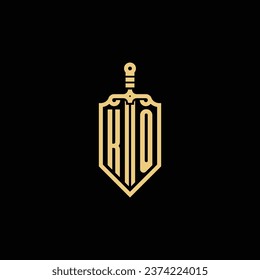 KO Vintage-Schild und Schwert-Erstlogo in hochwertigem professionellem Design, das gut auf allen Printmedien drucken kann
