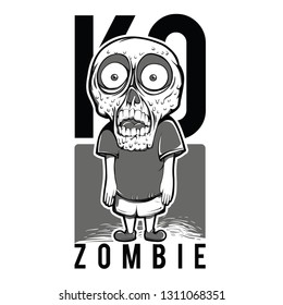 KO Zombie Kid Black and White Illustration